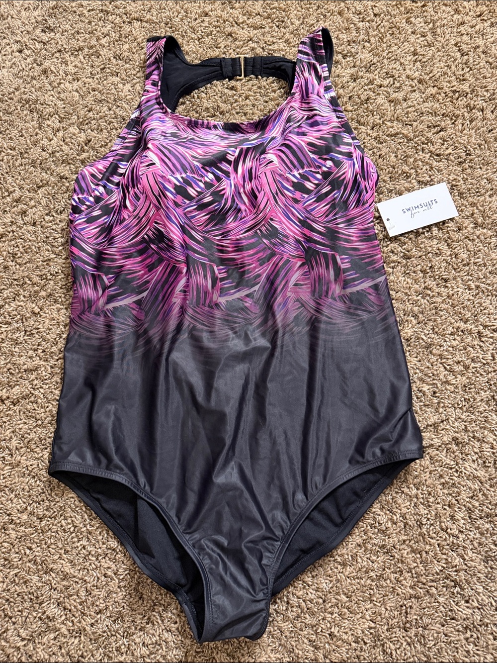 Swimsuits For All Pink & Black Brushstroke Ombre One-Piece